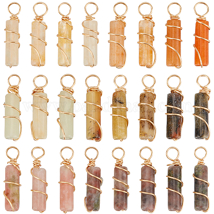 FINGERINSPIRE 24 Pcs 3 Styles Natural Stone Pendants Gold Plated Wire Wrapped Pendants Jade & Plum Blossom Jade Column Pendant without Chain Healing Stones Pendant for Necklaces Jewelry Making FIND-FG0001-61-1