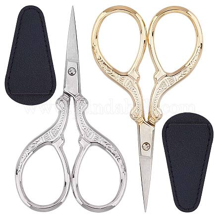 SUNNYCLUE 2Pcs 2 Colors Embroidery Sewing Scissors Detail Shears Vintage Sharp Tip Scissor Stainless Steel Scissors for Cutting Fabric Knitting Threading Needlework Artwork Craft DIY Tool Kit Supply TOOL-SC0001-26-1