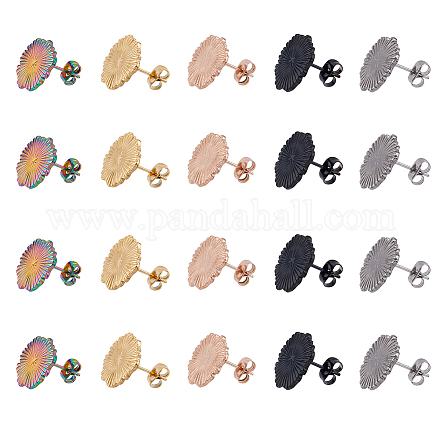 DICOSMETIC 20Pcs 5 Color Flower Stud Earring Flat Pad Ear Stud Earrings Posts with Loop Textured Earring Studs with Butterfly Back Stainless Steel Stud Earring for Jewelry Making STAS-DC0013-05-1