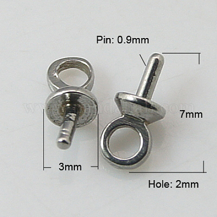 202 Stainless Steel Cup Pearl Peg Bails Pin Pendants STAS-H053-7x3mm-1