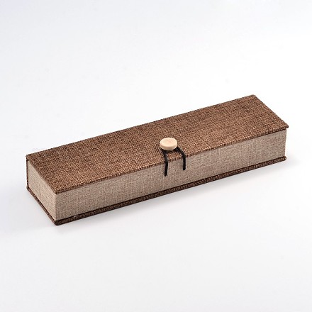 長方形の木製のネックレスボックス  黄麻布とベルベットと  キャメル  24.2x6.5x4.6cm X-OBOX-N013-04-1