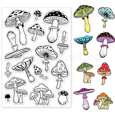 GLOBLELAND Vintage Mushrooms Background Clear Stamps Realistic Mushrooms Silicone Clear Stamp Seals for Cards Making DIY Scrapbooking Photo Journal Album Decoration DIY-WH0167-56-1128-1