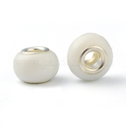 White Silver Plated Brass Core Handmade Rondelle Lampwork Large Hole European Beads X-DA59-1