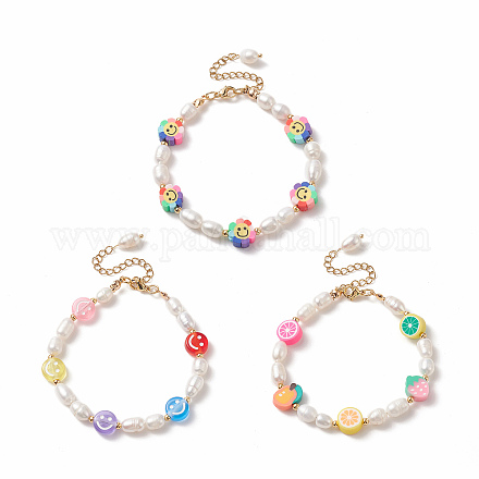 Set di braccialetti con perline in argilla polimerica e perle naturali in stile 3 pz BJEW-TA00236-1