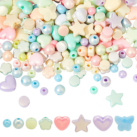AHANDMAKER 220 Pcs Plastic Pastel Beads SACR-GA0001-04-1