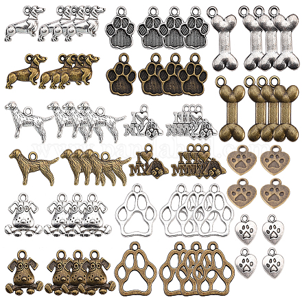 SUNNYCLUE 64pcs 16 Styles Pet Dog Puppy Paw Print Metal Footprint Animal Pendant Charm for DIY Necklace Bracelet Earring Jewellery Making TIBEP-SC0001-09-1