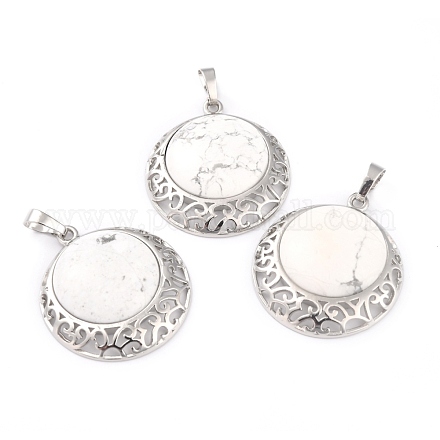 Natural Howlite Pendants with Hollow Platinum Brass Findings G-P448-A07-P-1