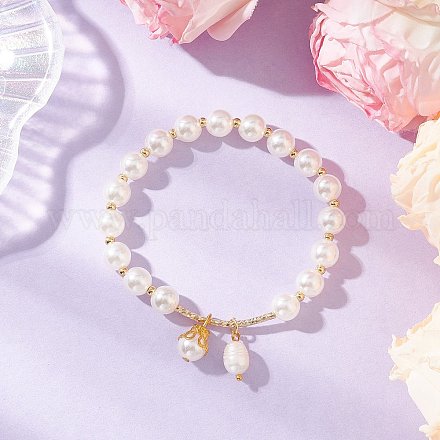 Круглые браслеты с подвесками из акриловых бусин с имитацией жемчуга для женщин BJEW-JB11955-1