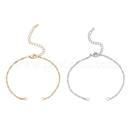 2 шт. 2 цвета 304 нержавеющая сталь сингапурская цепочка для изготовления браслета AJEW-JB01345-1