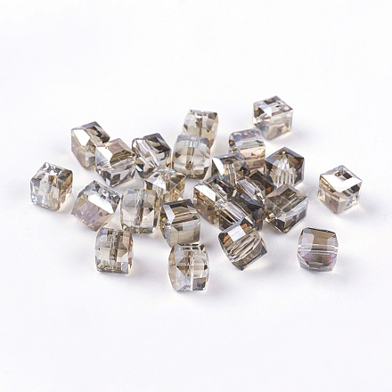 Faceted Cube Electorplated Glass Loose Beads X-EGLA-E006-3O-1