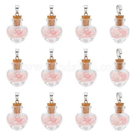 Unicraftale 12pcs bouteille en verre coeur avec quartz rose à l'intérieur des pendentifs FIND-UN0001-92-1