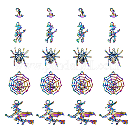 CHGCRAFT 20Pcs 5Style Rainbow Color Charms Witch Spider Pendants Plated Alloy Pendants for Jewelry Making DIY Findings FIND-CA0005-72-1