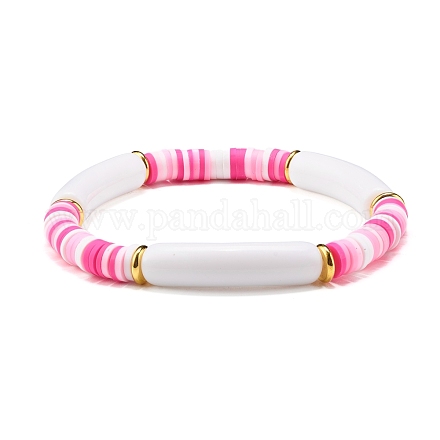 Bracciale elasticizzato con perline acriliche a tubo curvo per ragazze adolescenti BJEW-JB06942-1