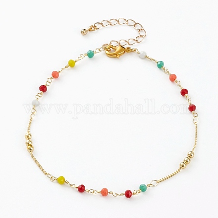 Bracelets de cheville en perles de verre à facettes AJEW-AN00379-02-1