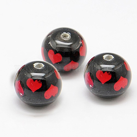 Red Heart Glass Round Beads for Valentine's Day X-GLAA-J003-04-1