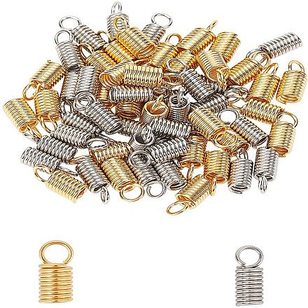 UNICRAFTALE 60pcs 2.5mm/3mm Cord Ends 304 Stainless Steel Coil Cord Ends Leather Cord Ends Golden & Stainless Steel Color Terminators End Tips for Leather Cord Bracelets Jewelry Making STAS-UN0004-18-1