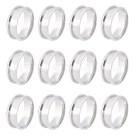 UNICRAFTALE 12Pcs Size 10 Stainless Steel Grooved Finger Ring with Velvet Pouches Blank Core Ring Round Empty Ring for Inlay Ring Jewelry Wedding Band Making STAS-UN0038-94C-1