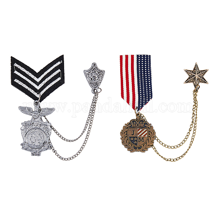 SUPERFINDINGS 2 Styles Republique Francaise Eagle Hanging Charms Lapel Pins Military Hero Medals Retro Shield Geometric Alloyl Medal Brooch Pins with Safety Chains for Women Men Coat Jacket Costume JEWB-FH0001-18-1