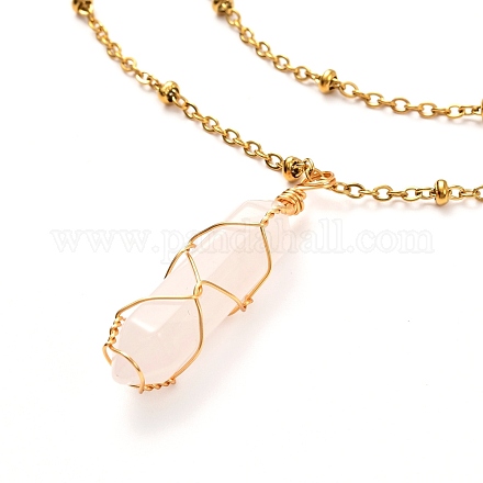 Bullet Natural Rose Quartz Pendant Necklace for Girl Women NJEW-JN03670-01-1