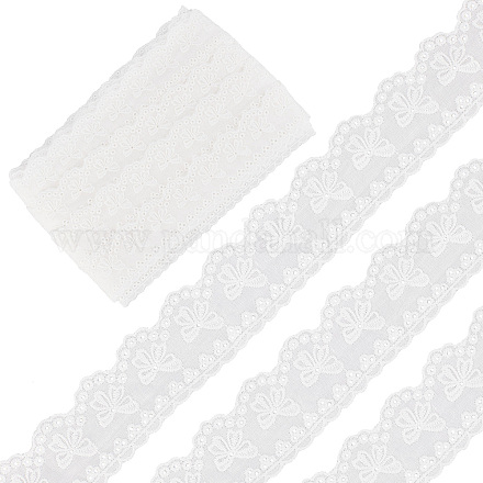 綿中空刺繍レーストリム  ちょう結びの模様  ホワイト  1-5/8インチ（40mm） SRIB-WH0011-053-1