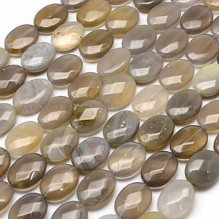 Faceted Oval Natural Grey Agate Beads Strands G-R303-03-1