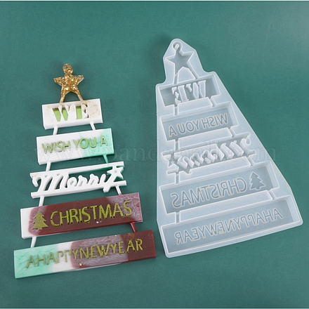 クリスマスDIYペンダントシリコンモールド  樹脂の鋳造型  UVレジン用  エポキシ樹脂ジュエリー作り  メリークリスマス＆明けましておめでとうございます。  ホワイト  310x190x16mm  インナーサイズ：300x185mm  穴：5mm X-DIY-D049-06-1