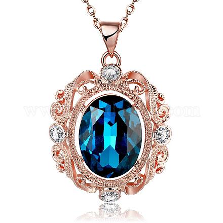 Real Rose Gold Plated Tin Alloy Glass Oval Pendant Necklaces for Women NJEW-BB04581-RG-1
