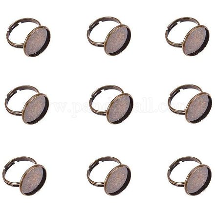 Pandahall 10 pièces ébauches de base d'anneau réglable en laiton avec colle plate de 16 mm sur tampon pour la fabrication de bijoux KK-PH0026-02AB-NR-1