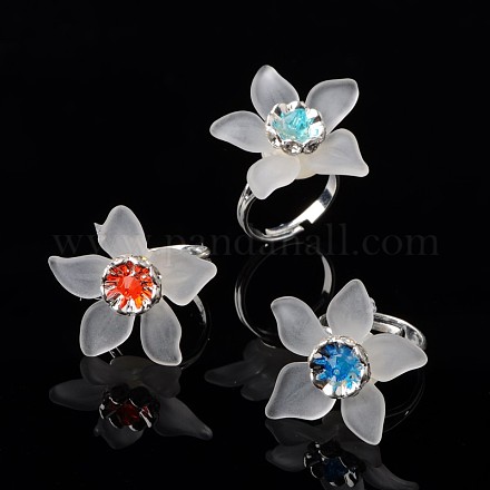 Silver Color Plated Brass Middle East Rhinestone Rings RJEW-JR00098-1