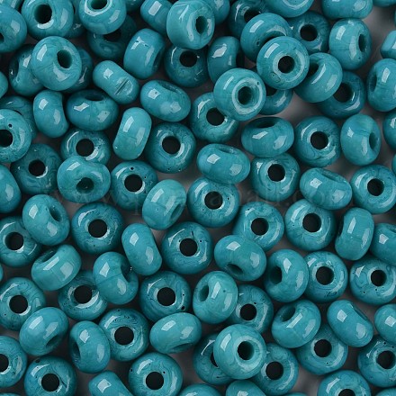 不透明な色のガラスの丸いビーズ  丸い穴  士官候補生ブルー  3~5x9~10mm  穴：2.5mm  約73個/50g X-SEED-S045-002A-A02-1