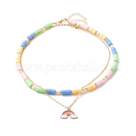 Halskette aus Polymerton mit Perlen NJEW-JN03619-1