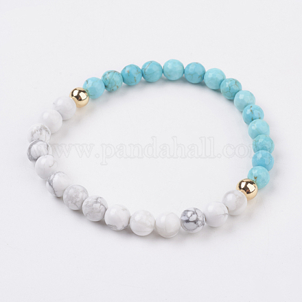 Natural Howlite & Synthetic Turquoise Gemstone Stretch Bracelets BJEW-JB03638-02-1