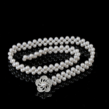 Эластичные цепочные ремни из белого акрила с жемчужными бусинами и пряжками из сплава WG1BD5E-04-1