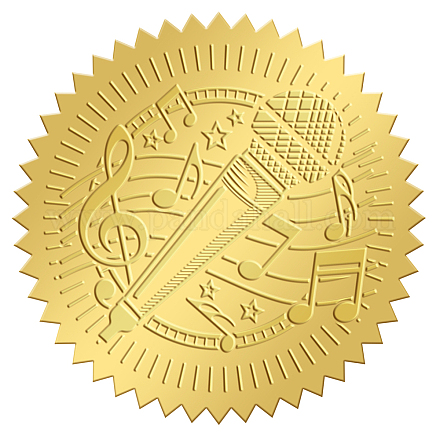 Craspire 2 pulgada de oro en relieve sobre sellos pegatinas música micrófono 100 piezas adhesivo en relieve sellos de papel de aluminio etiqueta adhesiva para invitaciones de boda embalaje de regalo DIY-WH0211-276-1