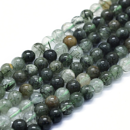 Chapelets de perles en quartz rutile vert naturel G-E561-14-6mm-1