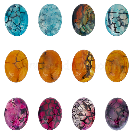 SUPERFINDINGS 12Pcs 3 Style Natural Oval Gemstones Cabochon Dragon Veins Agate Cabochons Flatback Crystal Quartz Stone for Necklace Jewelry Making DIY Craft G-FH0001-40-1