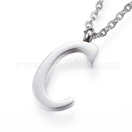 304 Stainless Steel Initial Pendant Necklaces NJEW-P151-C-P-1