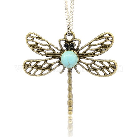Nickel Free Antique Bronze Tone Alloy Synthetic Turquoise Insect Pendants PALLOY-J404-02AB-NF-1