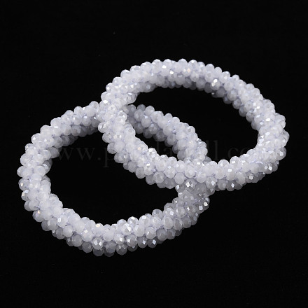 Bracelets extensibles en perles de verre opaque facettées plaquées couleur ab BJEW-S144-003D-12-1