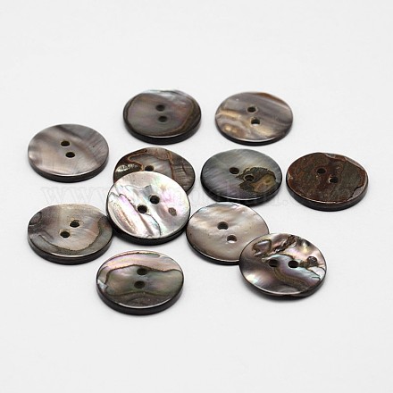 2-Hole Flat Round Natural Black Shell Buttons SHEL-P012-21-1