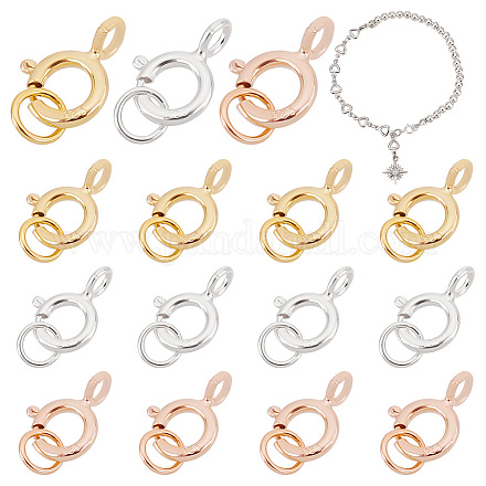 PandaHall Elite 15Pcs 3 Colors 925 Sterling Silver Spring Ring Clasps STER-PH0001-23-1