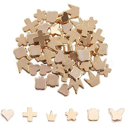 Pandahall elite 60 piezas de latón mariposa plana / corazón / flor / corona / flor / cuentas en forma de cruz para hacer joyas artesanales KK-PH0034-67G-1
