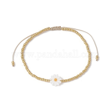 Bracelets de perles tressées en coquillage naturel et graines de verre BJEW-JB09920-1
