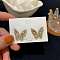 Alloy Rhinestone Stud Earrings, with 925 Sterling Silver Pins, Golden, Butterfly