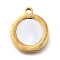 304 Stainless Steel Flat Round Charms, with Plastic Imitation Shell, Ion Plating(IP), Golden, 14x12x2mm, Hole: 1.6mm