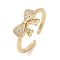 Bowknot Brass Micro Pave Clear Cubic Zirconia Open Cuff Rings, for Women, Golden, Bowknot: 8x12.8mm