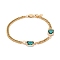 Rectangle with Glass Link Bracelets, with 304 Stainless Steel Curb Chains, Teal, 8-1/8 inch(20.5cm)