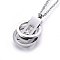 304 Stainless Steel Pendant Necklaces, with Cubic Zirconia, Ring and Rectangle, Stainless Steel Color, 18.1 inch(46cm), Pendant: 26x15x5mm