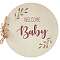 Round with Word Welcome Baby Wood Baby Shower Guest Book Alternatives for Boy or Girl, Old Lace, 22x21.8x1.05cm