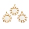 Natural White Shell Flower Pendants, with Brass Settings and ABS Imitation Pearl, Real 18K Gold Plated, Long-Lasting Plated, Cadmium Free & Lead Free, Rack Plating, Mixed Shapes, 30.5x30x6mm, Hole: 5x3.5mm